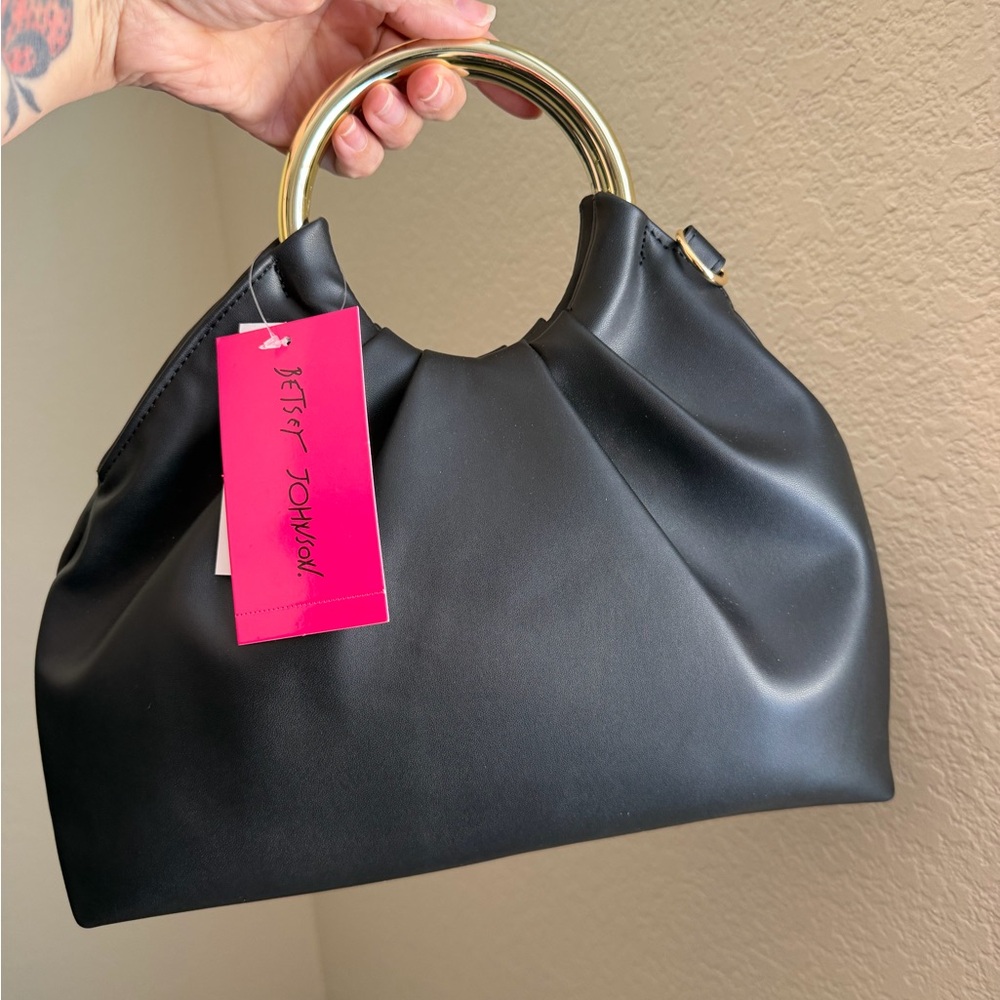 Betsey Johnson Solid Round Ring Handle Bag Black